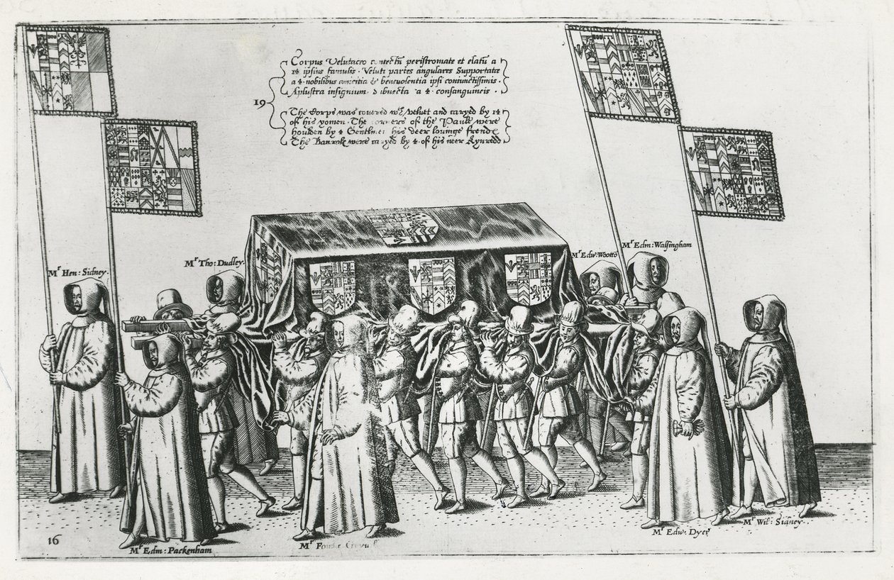 موكب جنازة السير فيليب سيدني في طريقه إلى كاتدرائية سانت بولس ، 1587 بواسطة تيودور دي بري