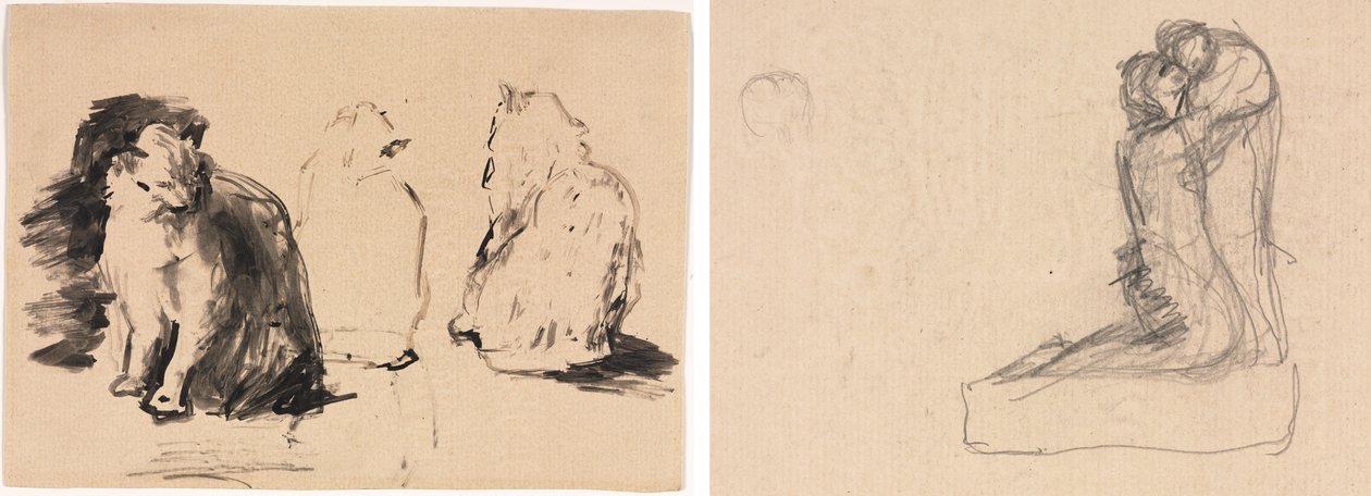 القطط (وجه الوجه) ؛ رسم تخطيطي لشخصين يحتضنان (ظهر) بواسطة Theodule ريبوت