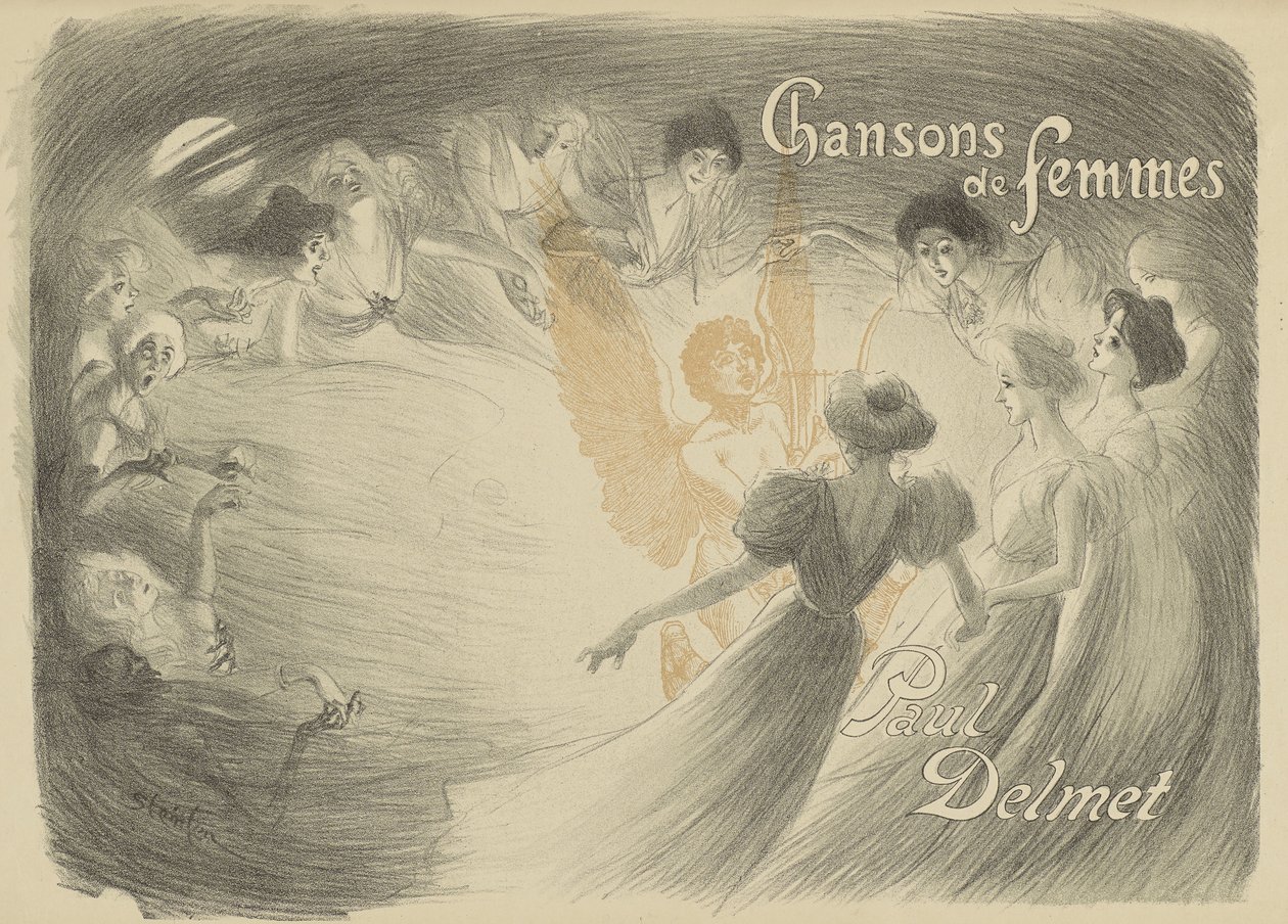 غلاف من كتاب Chansons de femmes، 1897 (نقل الطباعة الحجرية على ورق منسوج) بواسطة ثيوفيل الكسندر شتاينلين