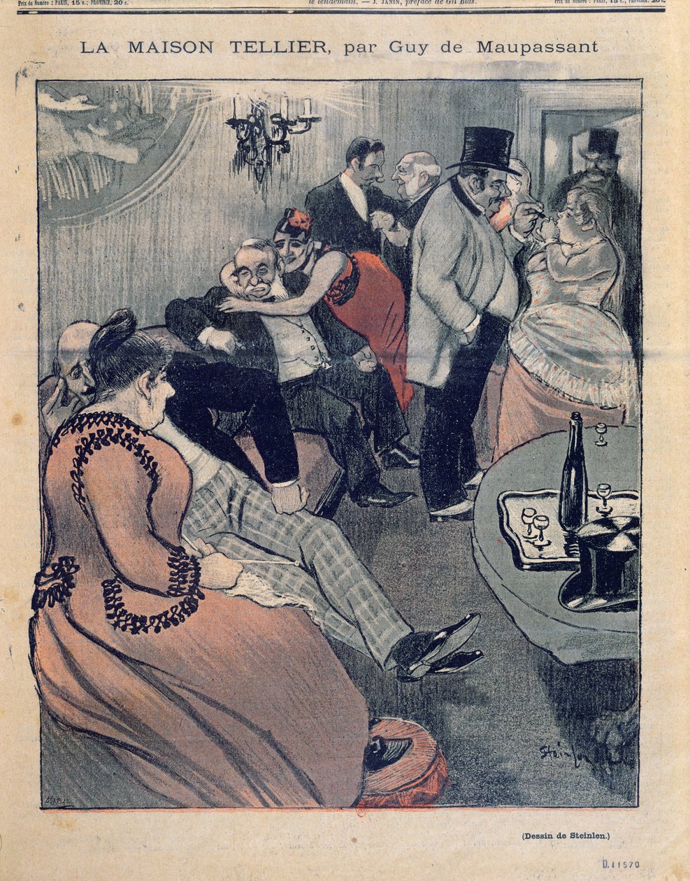 رسم توضيحي لـ "La Maison Tellier" بواسطة Guy de Maupassant (1850-1893) ، الغلاف الأمامي لـ "Gil Blas" ، 9 أكتوبر 1892 (التفاصيل) (انظر أيضًا 199745) بواسطة ثيوفيل الكسندر شتاينلين