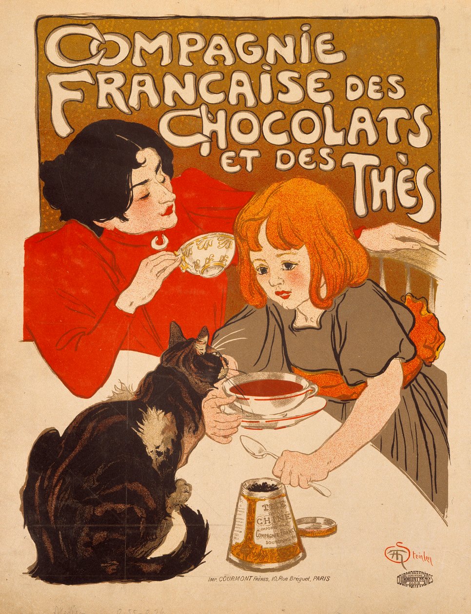 إعلان ملصق لـ "Compagnie francaise des chocolats et des thes" بقلم ثيوفيل ألكسندر شتاينلين (1859-1923) ، حوالي عام 1898 ، مكتبة الفنون الزخرفية ، باريس - ملصق إعلان لشركة Compagnie Francaise des Chocolats et des Thes (الشركة الفرنسية بواسطة ثيوفيل الكسندر شتاينلين