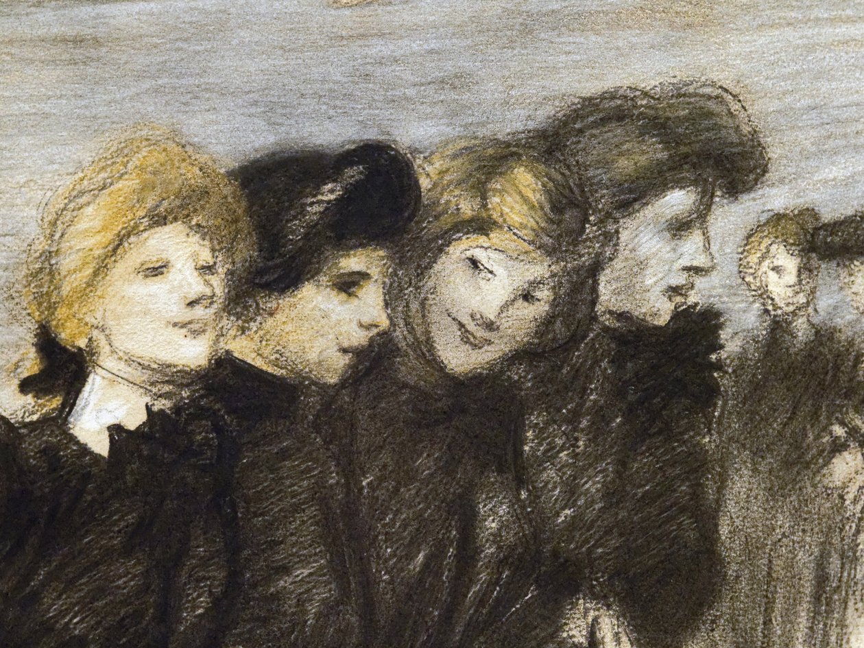 خروج midinettes (التفاصيل) (قبل 1907). ثيوفيل الكسندر شتاينلين (1859-1923). فحم وباستيل على ورق. Musee des Beaux-Arts de la Ville de Paris ، PeuPalais. بواسطة ثيوفيل الكسندر شتاينلين