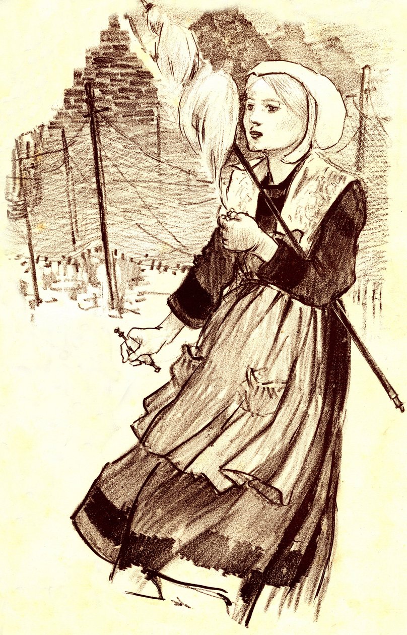 قروي شاب - مغزل - رسم (تفصيل) بواسطة Steinlen (1859-1923) لتوضيح أغنية "" لماذا file tu؟ "" - أواخر القرن التاسع عشر بواسطة ثيوفيل الكسندر شتاينلين