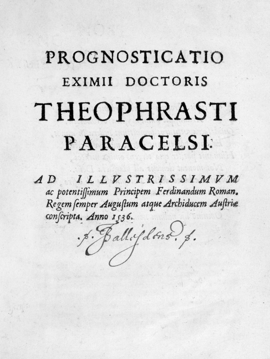 صفحة العنوان للطبيب النذير Eximii Paracelsus ، 1536. بواسطة ثيوفراستوس بومباستوس من هوهنهايم باراسيلسوس