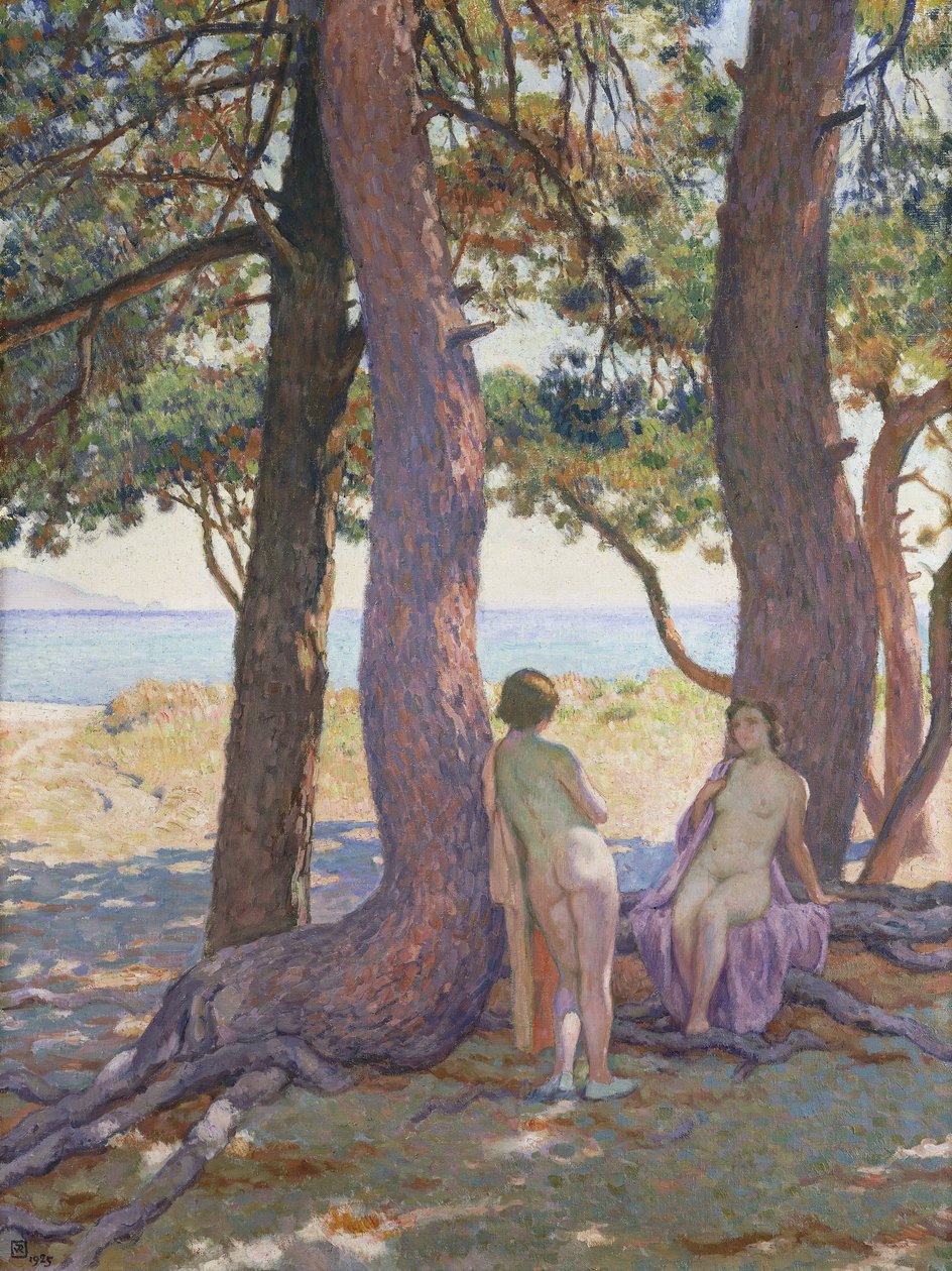 اثنين من العراة تحت أشجار الصنوبر. اثنين من العراة تحت أشجار الصنوبر ، 1925 بواسطة Théo van Rysselberghe