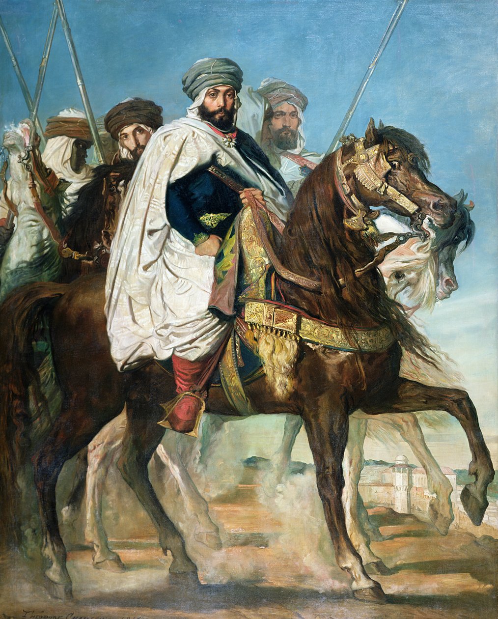 علي بن أحمد ، الخليفة الأخير لقسنطينة ، مع حاشيته خارج قسنطينة ، 1845 بواسطة تيودور شاسريو