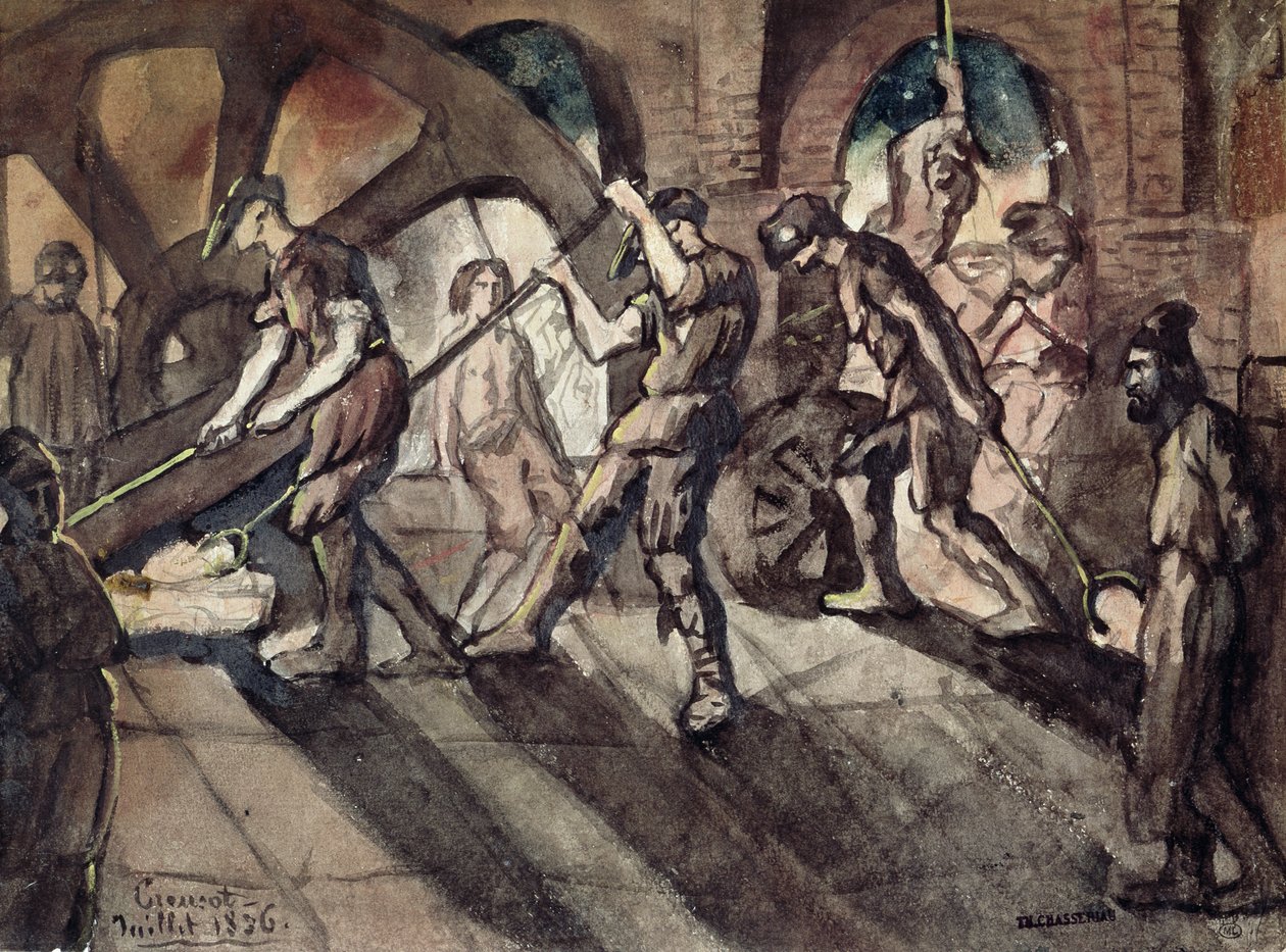 The Forge at Creusot عام 1836 بواسطة تيودور شاسريو