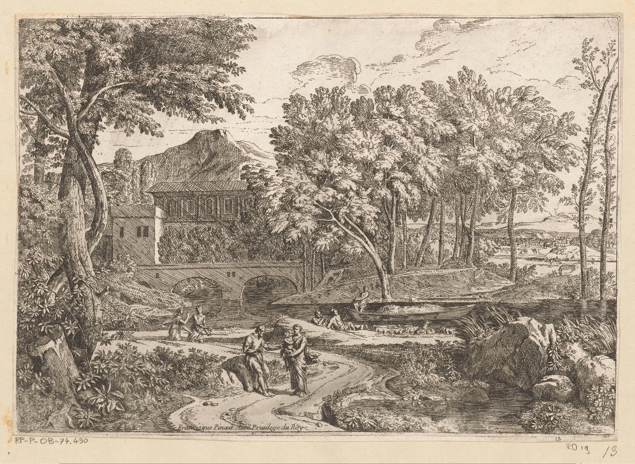 منظر أركادي مع قطيع من الماعز بجانب الماء وأم وطفل على طريق مع شخصيات أخرى Suite de Paysages (عنوان السلسلة) بواسطة ثيودور