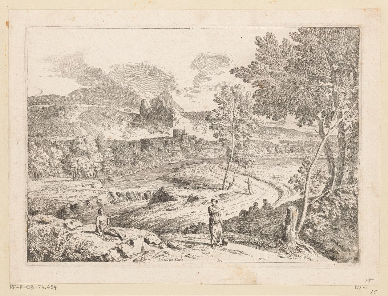 منظر أركادي مع شخصيات على طول مسار على مجرى مائي Suite de Paysages (عنوان السلسلة) بواسطة ثيودور