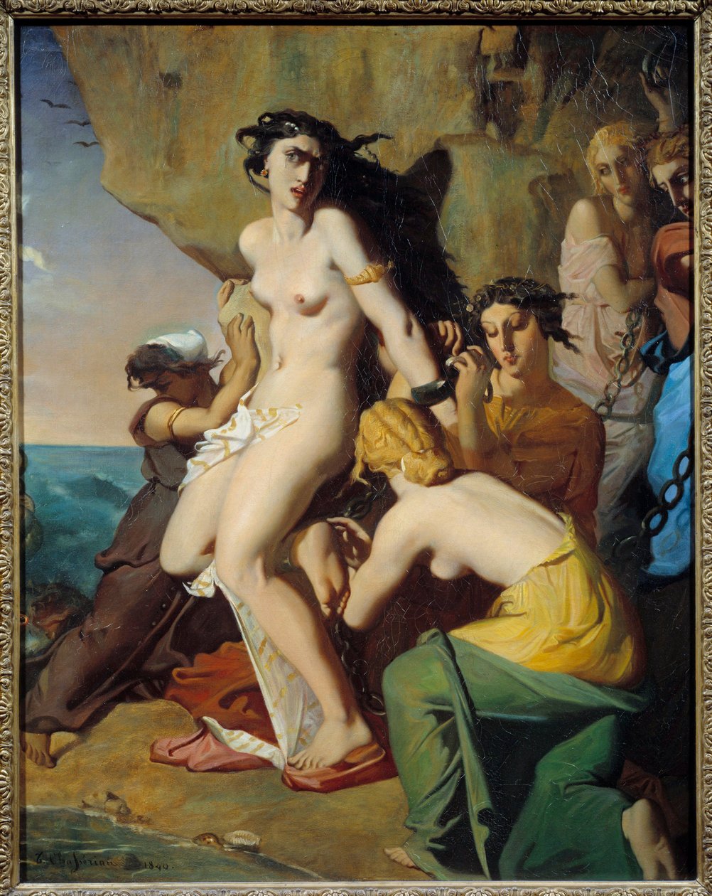 Andromede attached to the rock by the Nereides, Painting by Theodore Chasseriau (1819-1856) بواسطة تيودور شاسريو