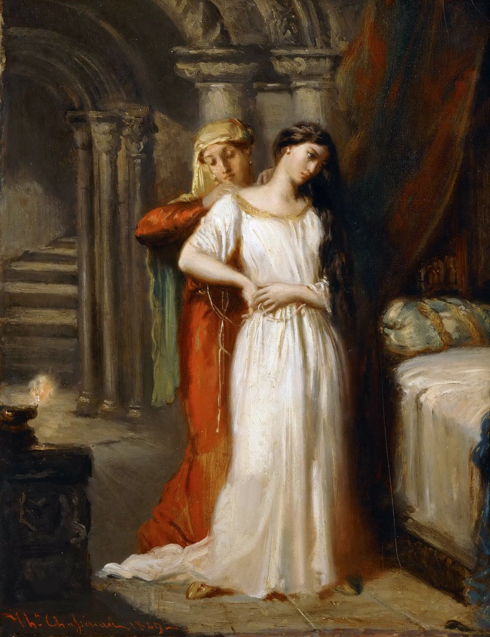 ديسديمونا تقاعدت على سريرها عام 1849. بواسطة تيودور شاسريو