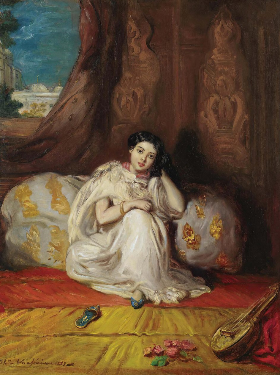 فتاة شابة مغاربية ، جالسة في مقصورة غنية من مدينة ألميه ، 1853. بواسطة تيودور شاسريو