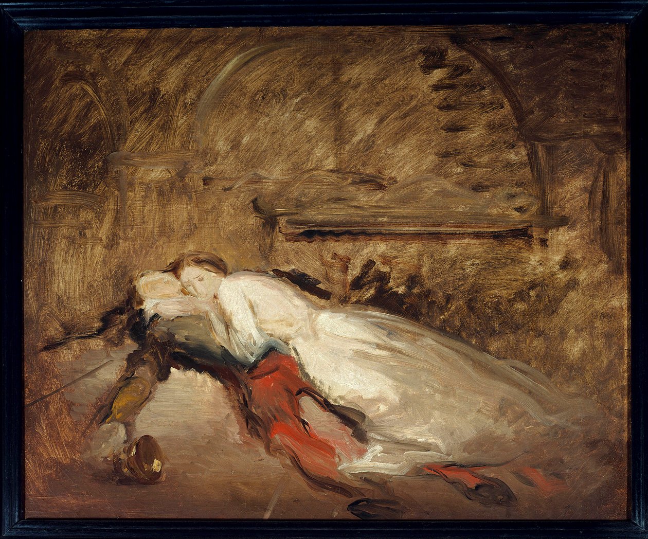 Les lovers Romeo et Juliet Illustration of the piece of the same name by William Shakespeare (1564-1616) representing the death of lovers in scene 3 of act V. Esquisse de Theodore Chasseriau (1819-1856) Sun. 0,50 x 0,61 m Paris. Louvre Museum بواسطة تيودور شاسريو