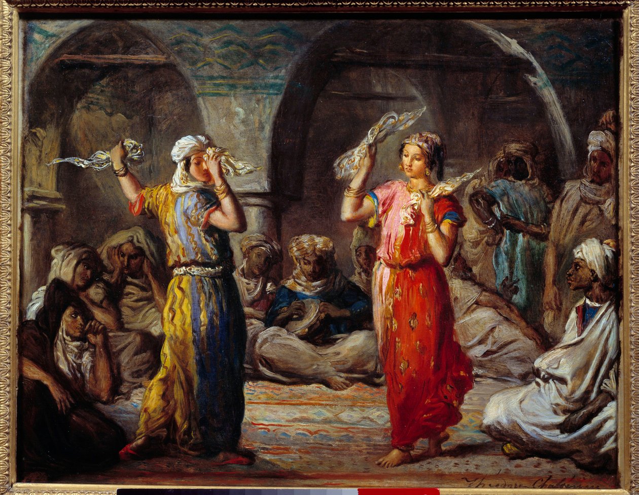 الاستشراق: "" رقصة الأنسجة: الراقصات المغاربة "" لوحة لثيودور شاسيرو (1819-1856) القرن التاسع عشر. 0،32 × 0،4 م بواسطة تيودور شاسريو