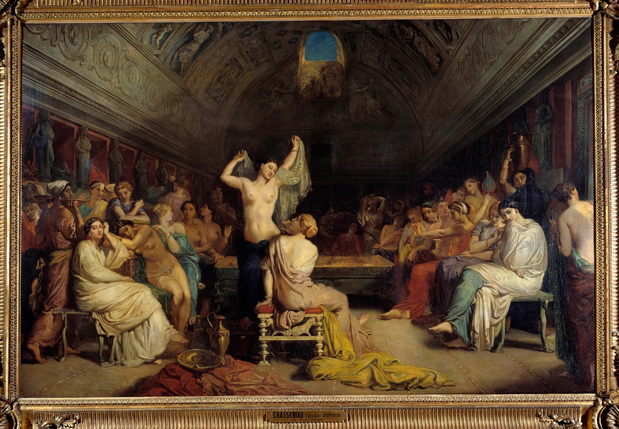 Tepidarium. اجتمعت النساء في جزء من الحمامات الدافئة تحت روما القديمة. لوحة لثيودور شاسيرو (1819-1856). زيت على قماش بواسطة تيودور شاسريو