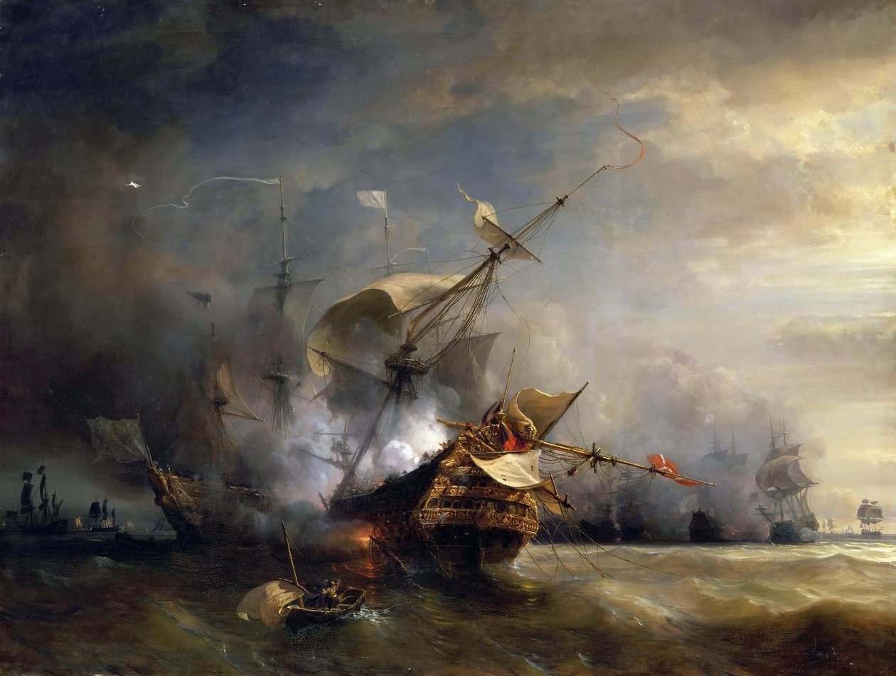 المعركة البحرية بالقرب من ليزارد بوينت ، كورنوال في 21 أكتوبر 1707 بواسطة جان أنطوان ثيودور جودين
