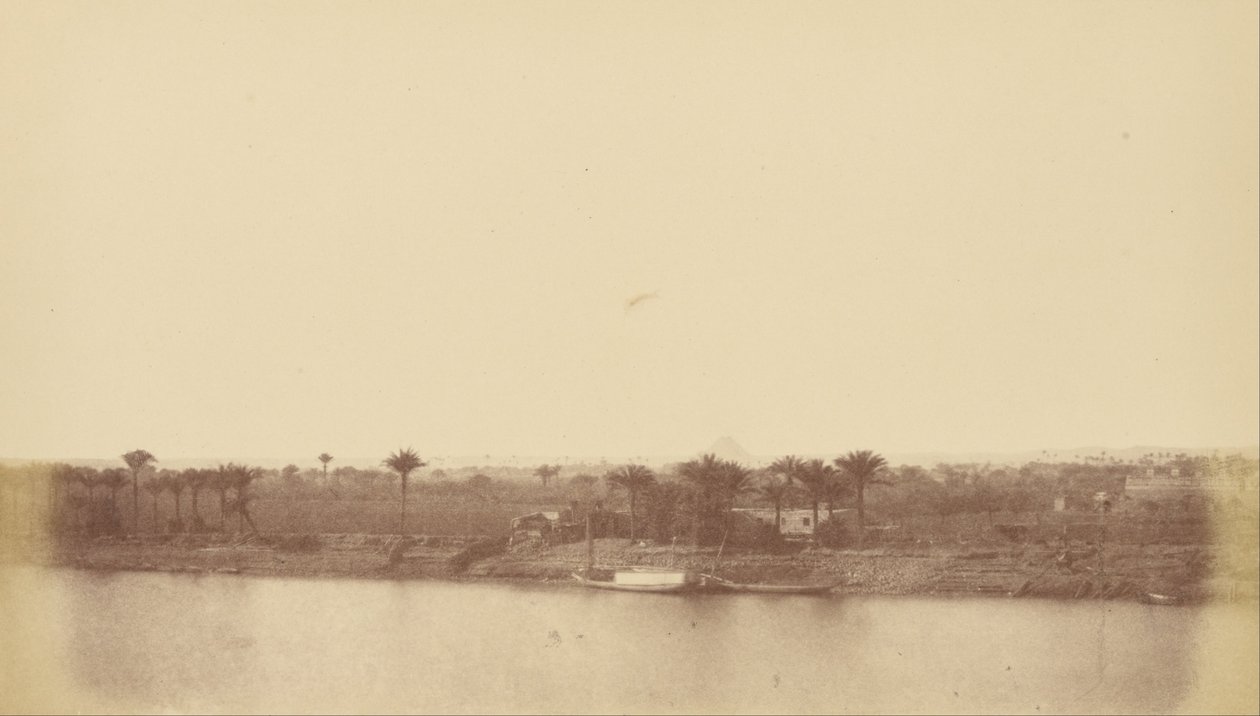 ضفاف النيل مع أشجار النخيل والقارب بواسطة Théodule Devéria