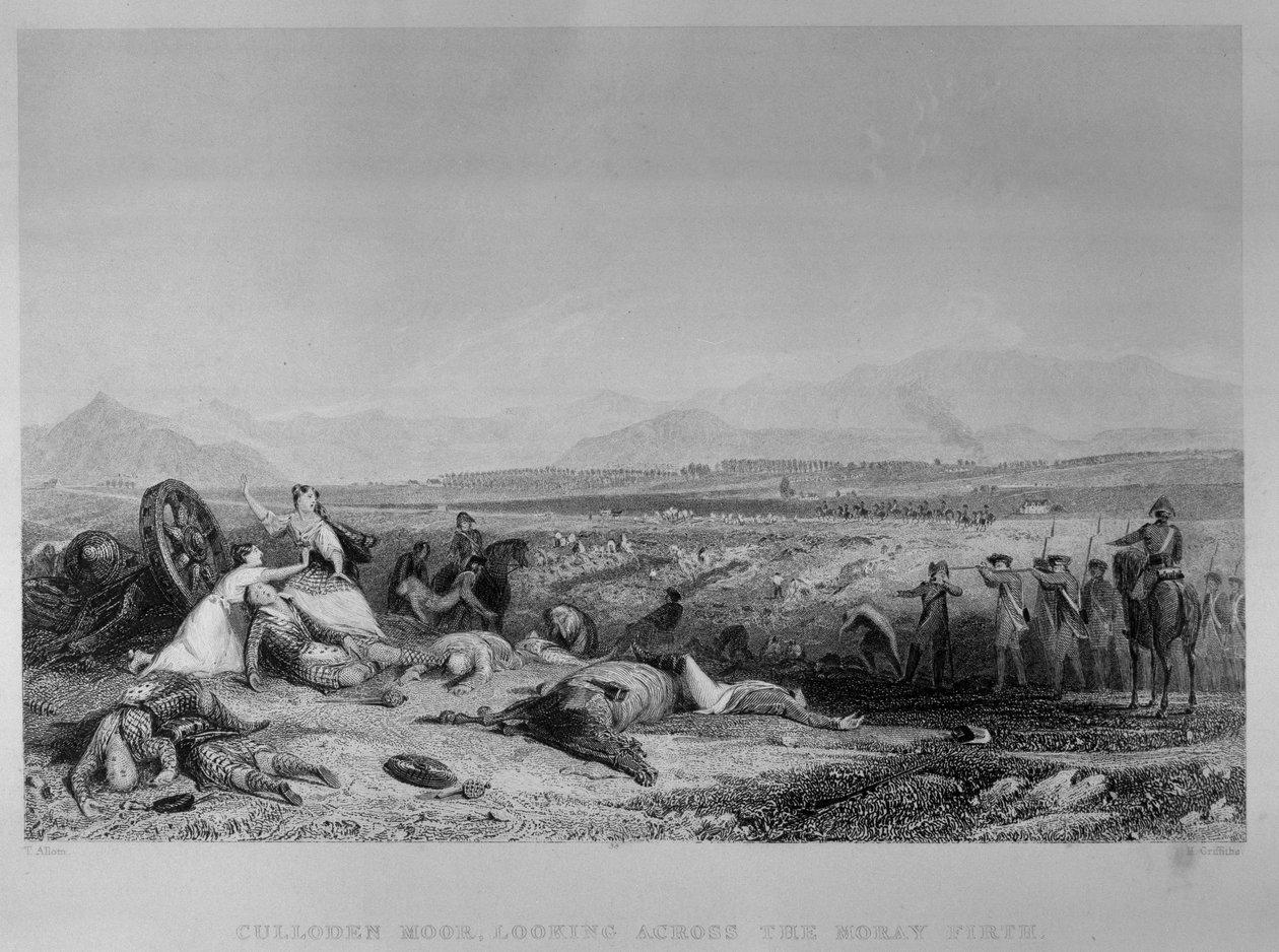 Culloden Moor ، ينظر عبر Moray Firth ، 1746 ، منقوش بواسطة H. Griffiths ، c.1830 بواسطة توماس ألوم