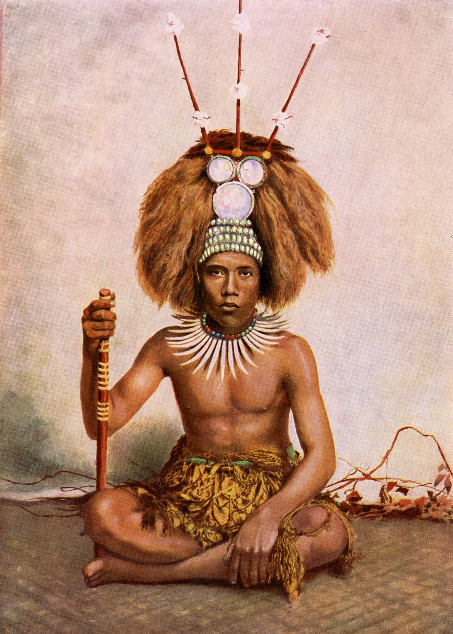 مانعيا نجل رئيس ساموا (ماتاي) يرتدي ثوبا للرأس ، 1890-1910 بواسطة توماس أندرو