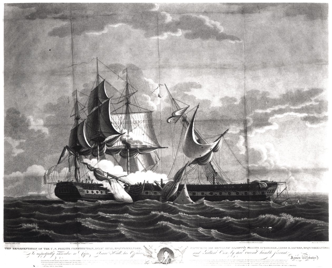 تمثيل الفرقاطة الأمريكية ، "الدستور" ، إسحاق هال (1773-1843). قائد ، القبض على فرقاطة جلالة بريطانيا البريطانية ، "Guerriere" ، جيمس R. Dacres ، Esq. القائد ، 19 أغسطس 1812 ، م بواسطة توماس بيرش
