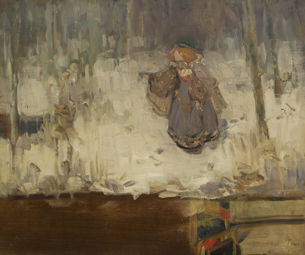 فتاة ذات رأس أحمر في فستان رمادي في خشب ، 1886 بواسطة توماس بلاكلوك