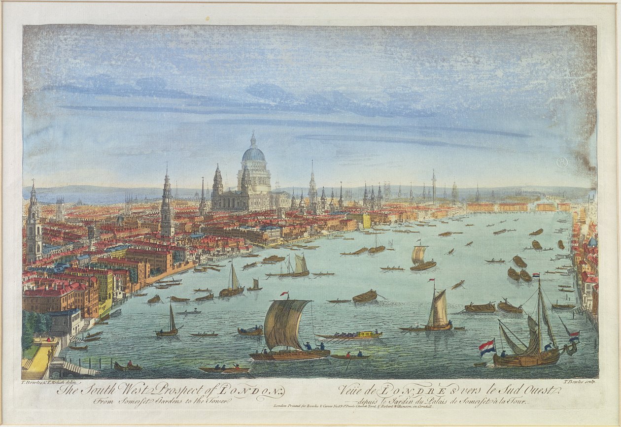 المنظر الجنوبي الغربي للندن ، من حدائق سومرست إلى البرج (الطباعة الحجرية الملونة) بواسطة توماس باولز