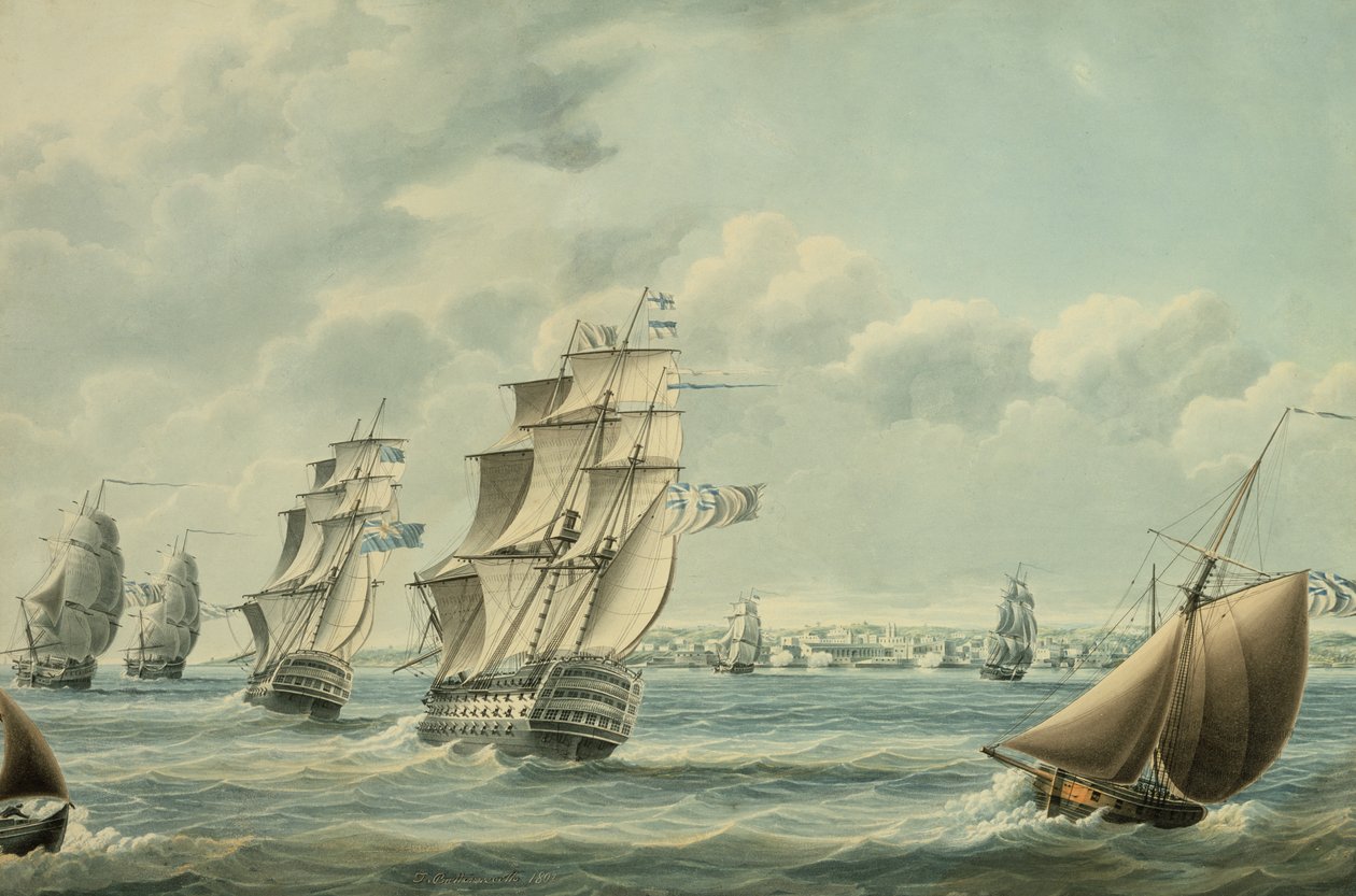 السفن البريطانية التي تحجب قادس في 1797 ، 1797 (مرحاض على ورق) بواسطة توماس باترسورث