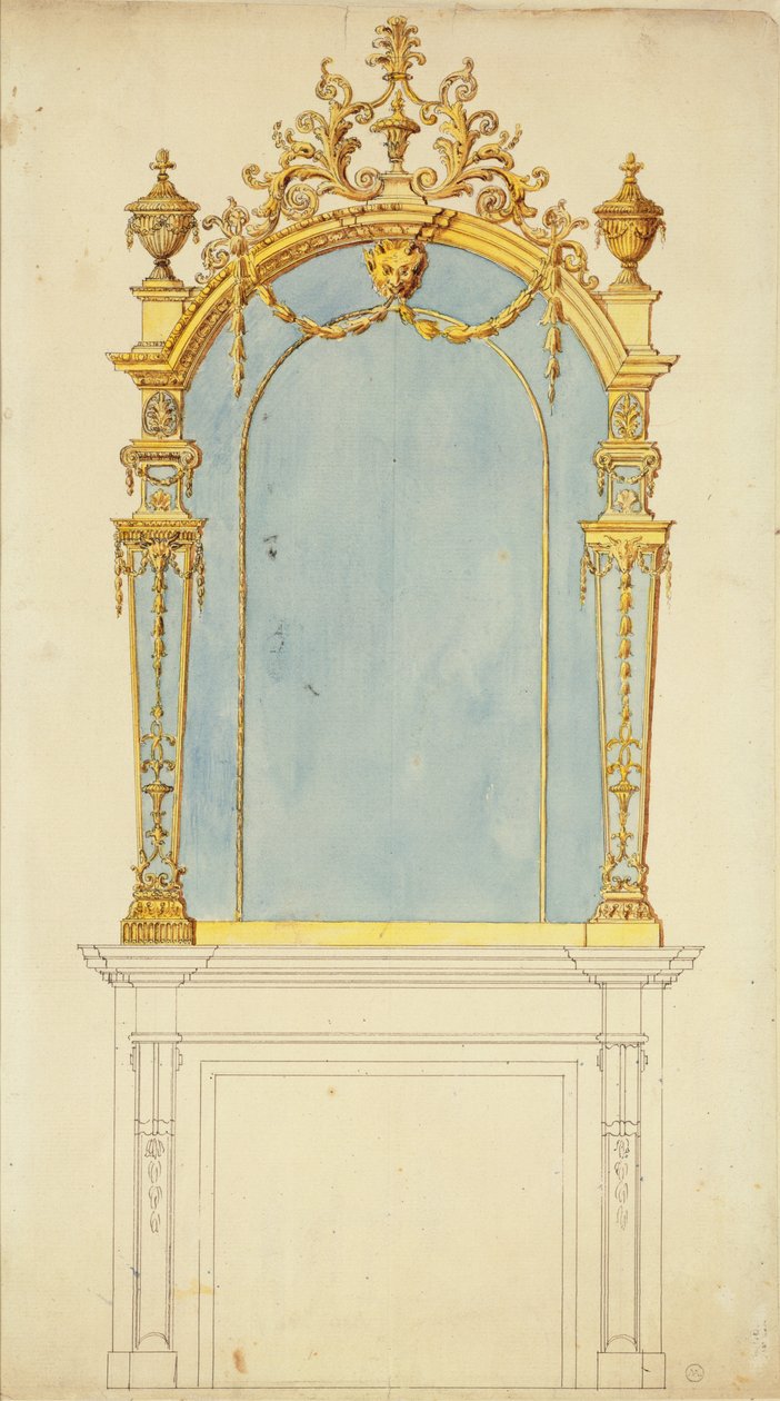 تصميم لمرآة giltwood ، c.1765-70 (قلم وحبر مع مرحاض على ورق) بواسطة توماس شيبيندال