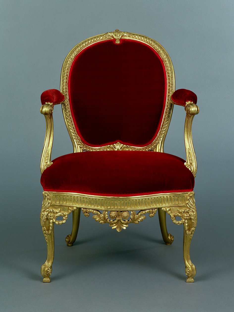 كرسي بذراعين جورج الثالث ، c.1770 (خشب مذهب مع تنجيد) بواسطة توماس شيبيندال