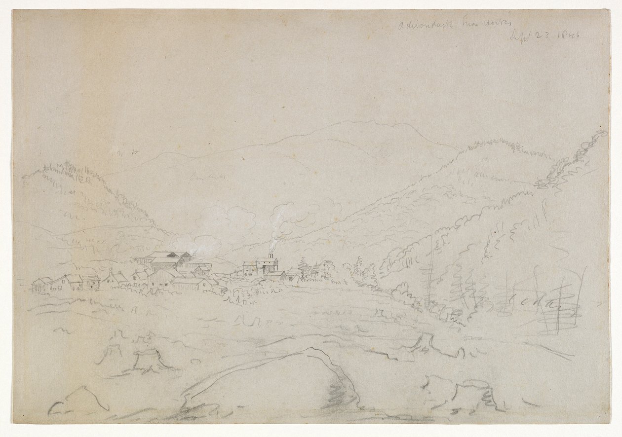 Adirondacks Iron Works، 1846 (قلم رصاص من الجرافيت على ورق منسوج) بواسطة توماس كول
