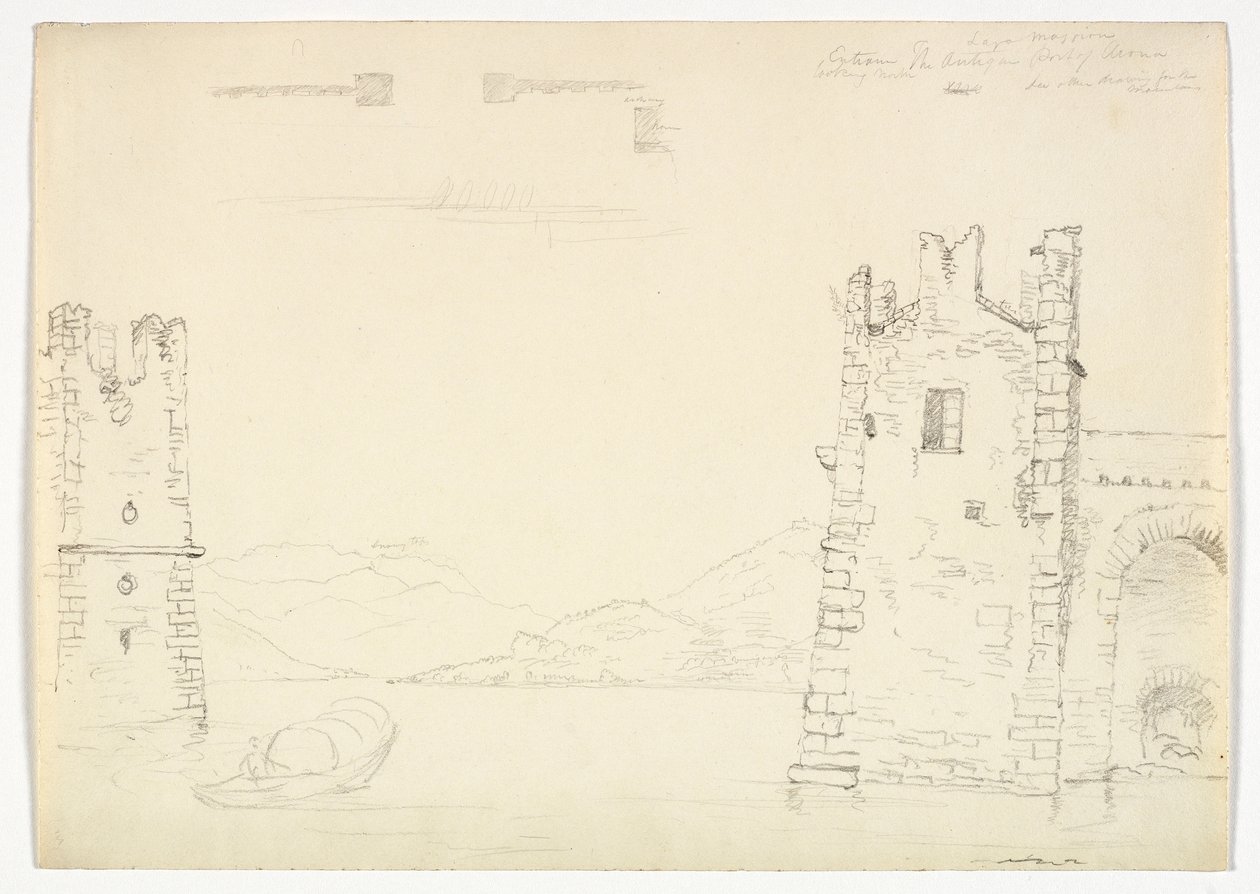 ميناء أرونا العتيق ، Lago Maggiore ، 1842 (قلم رصاص من الجرافيت على ورق منسوج) بواسطة توماس كول