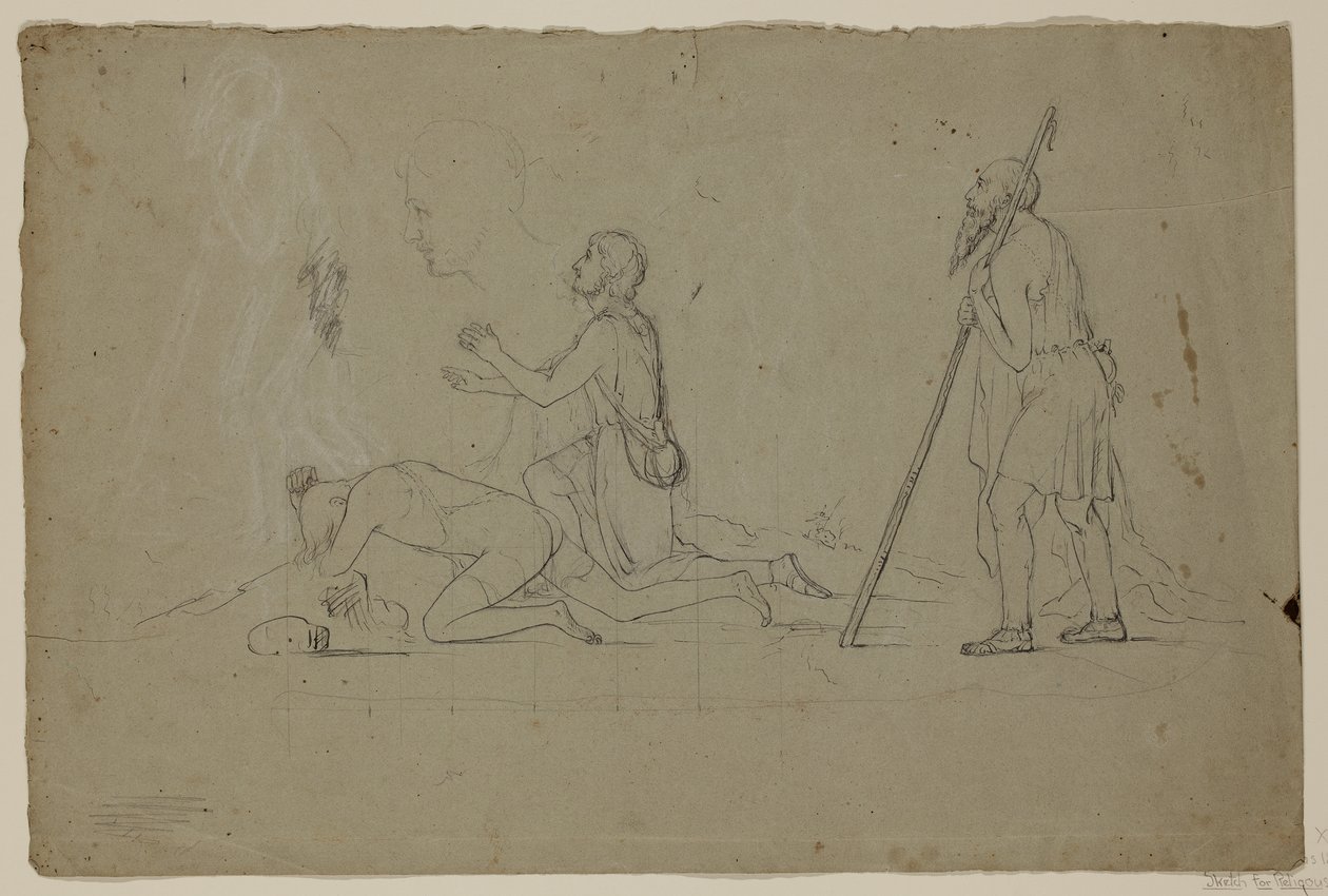 دراسة تكوين ثلاثة رعاة ، 1832-1834 (قلم وحبر مع طباشير على قلم رصاص على ورق بواسطة توماس كول
