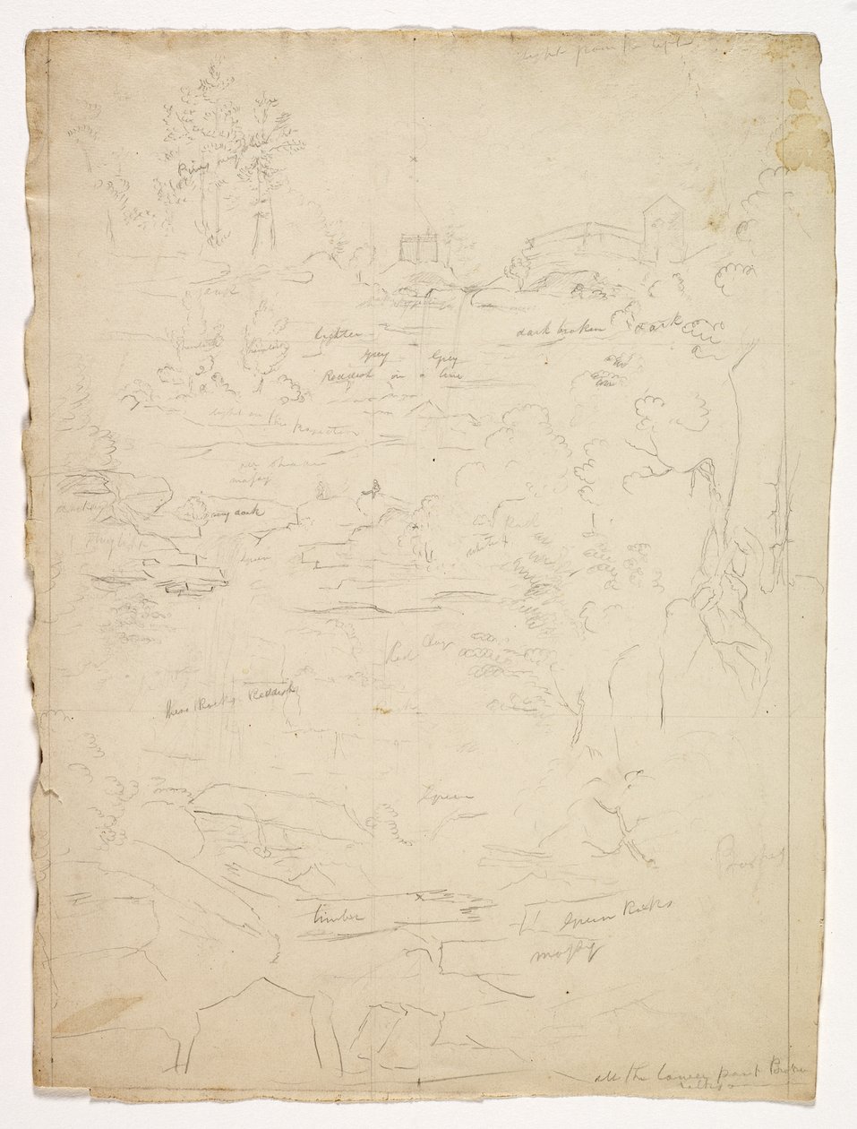 من أعلى شلالات Kaaterskill ، 1826 (قلم رصاص من الجرافيت على ورق منسوج من البيض) بواسطة توماس كول