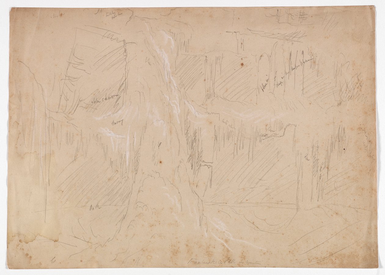 Kaaterskill Fall في فصل الشتاء ، 1843 (قلم رصاص من الجرافيت يزداد مع الطباشير الأبيض على الورق) بواسطة توماس كول
