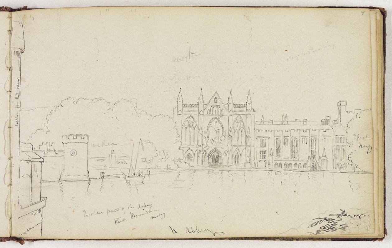 دير نيوستيد ، نوتنجهامشاير ، إنجلترا ، c.1830 (قلم وحبر أسود على قلم رصاص من الجرافيت على ورق منسوج من البيض) بواسطة توماس كول