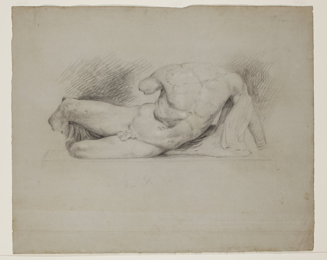 ال Ilissus ، من Parthenon West Pediment ، 1829 أو 1830 (طباشير أسود يعلوه طباشير أبيض على ورق منسوج أزرق رمادي) بواسطة توماس كول