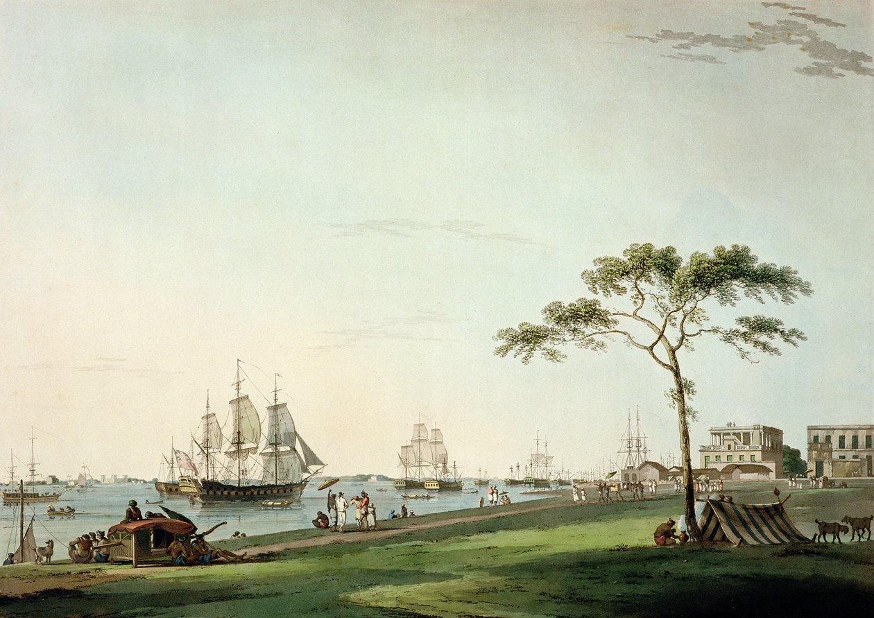 عرض مأخوذ على Esplanade ، كلكتا ، اللوحة الأولى من "المشهد الشرقي" ، تم نشره عام 1797 (ألوان مائية) بواسطة توماس دانييل