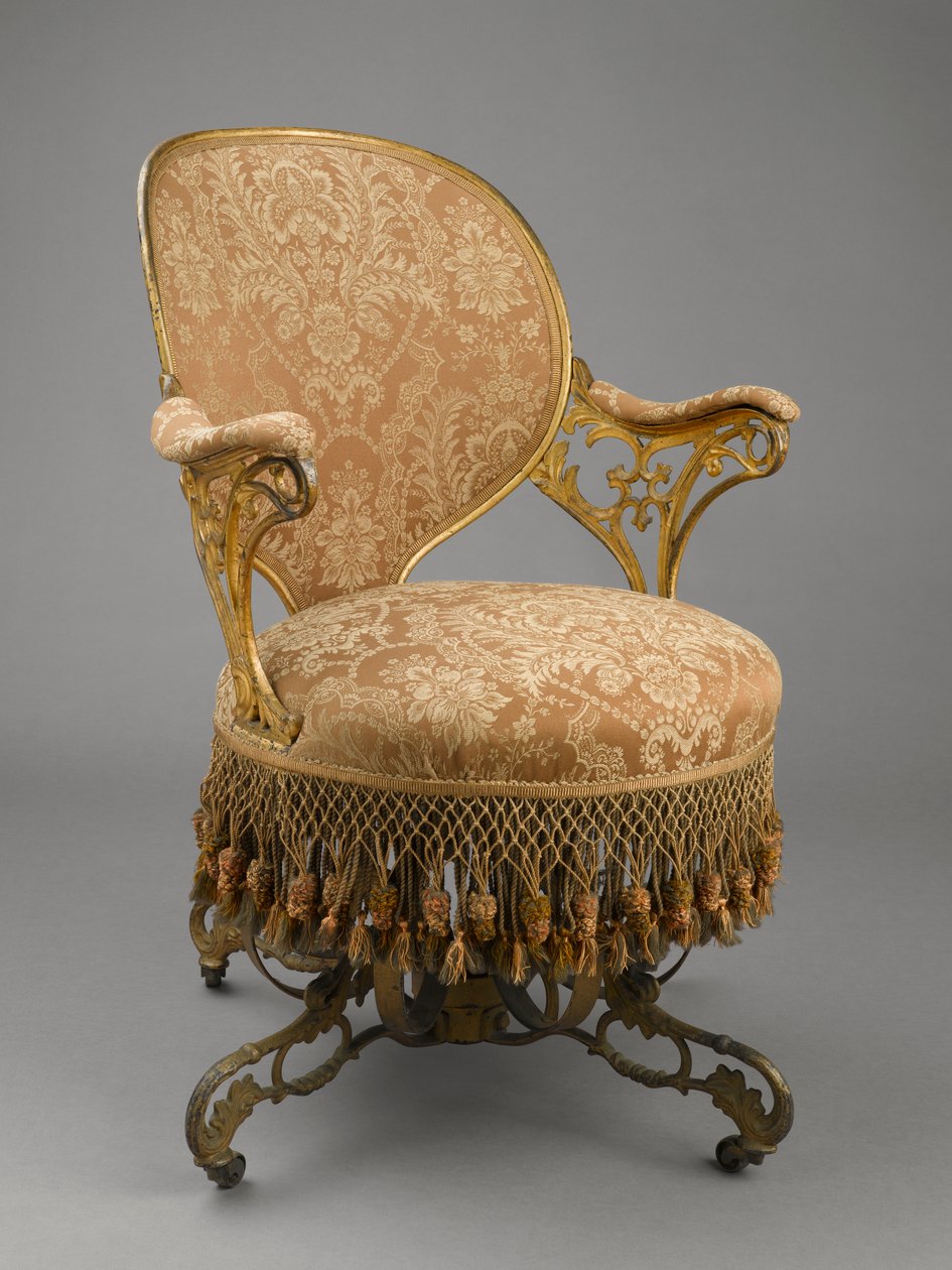كرسي الربيع Centripital ، c.1849-58 (الحديد الزهر ، الخشب ، التنجيد الحديث ، الديكور الحديث ، الحافة الأصلية) بواسطة توماس وارن