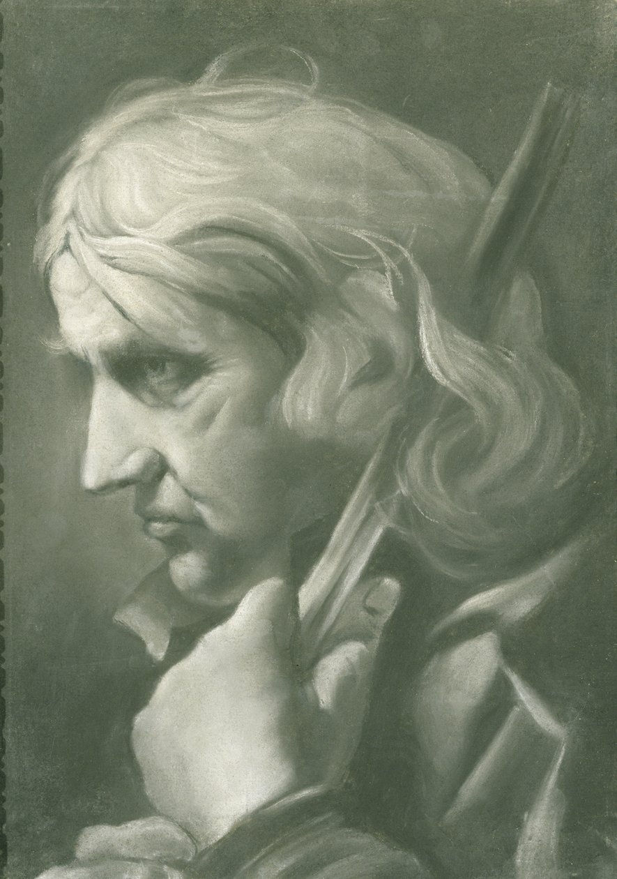 رجل متكئ على عاملة ، c.1760 (طباشير على ورق) بواسطة توماس فراي