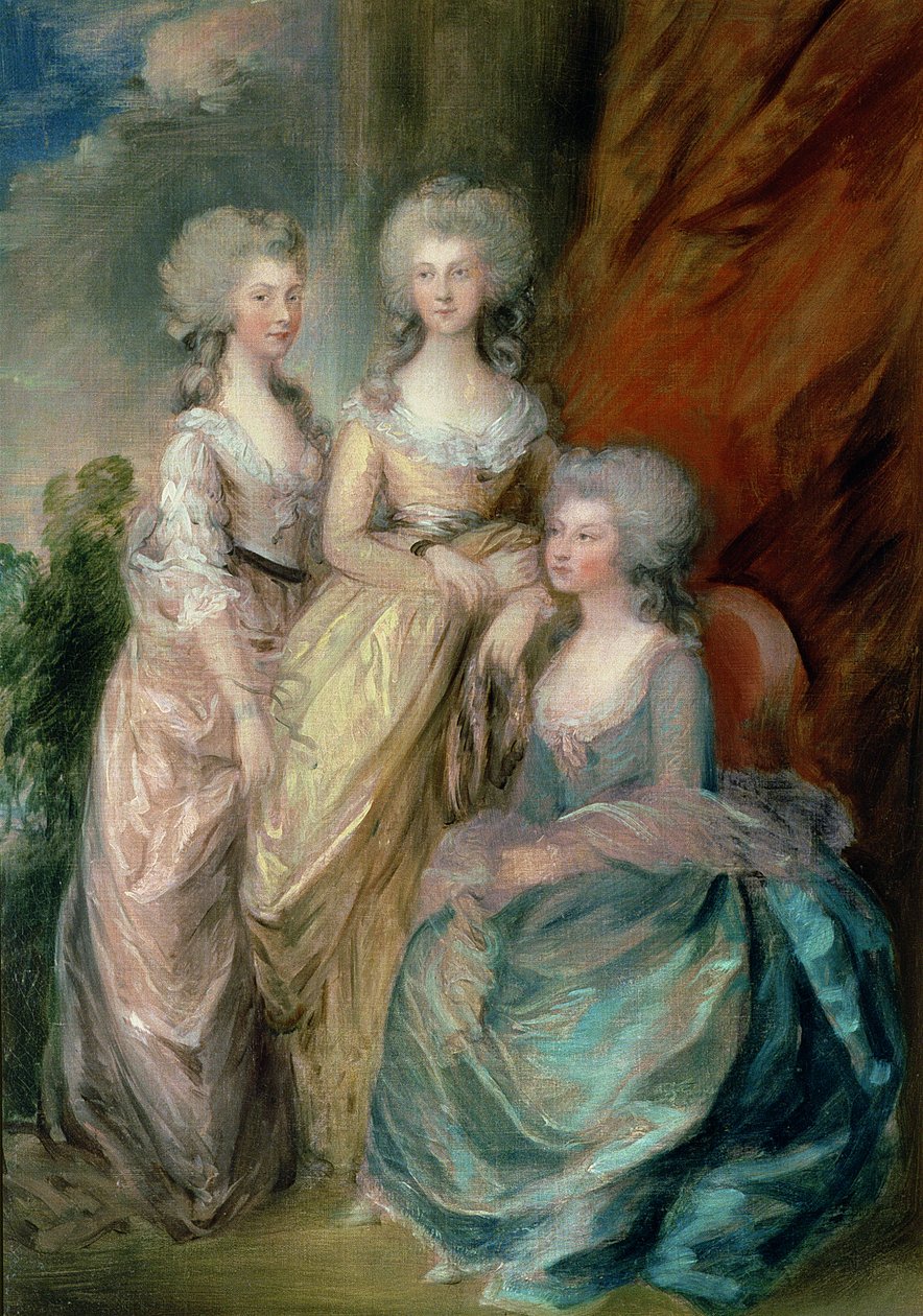 الابنات الثلاث الكبرى لجورج الثالث: الأميرات شارلوت وأوغستا وإليزابيث في عام 1784 ربما بواسطة غينزبورو دوبونت (c.1755-97) بواسطة توماس غينزبورو