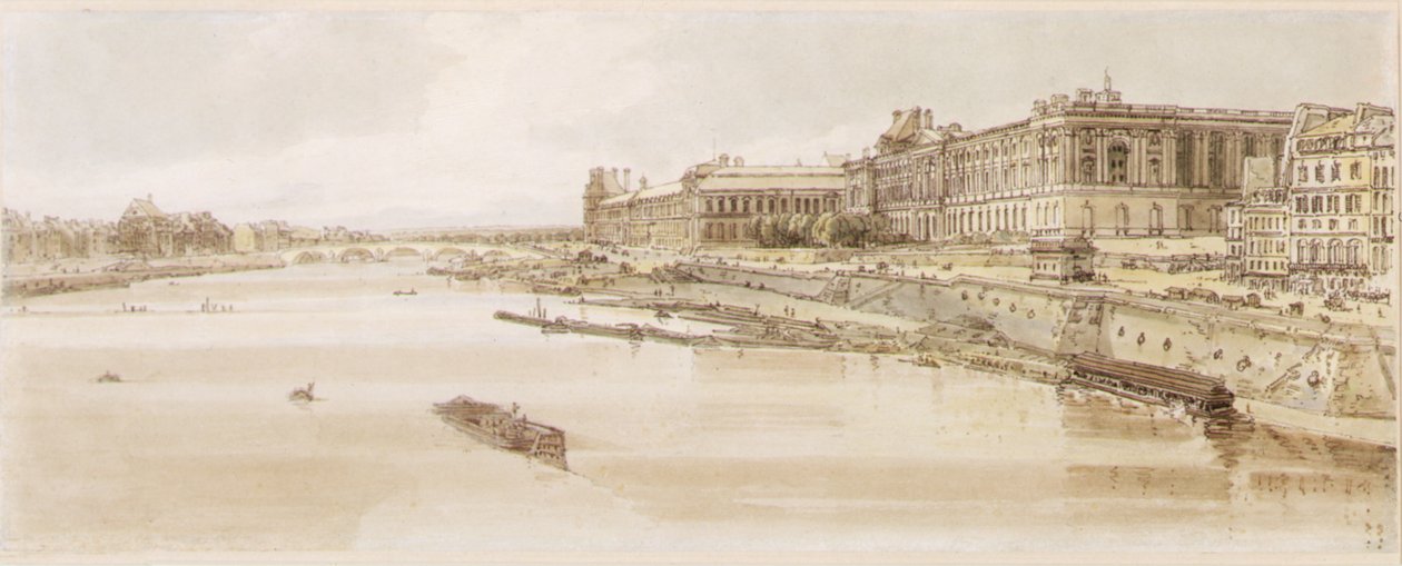 PD.5-1983 منظر لمتحف اللوفر وجسر التويلري من جسر نيوف ، c.1801 (النقش والجرافيت والحمام) بواسطة توماس غيرتين