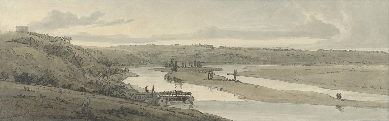 The Waterworks at Marli and St. Germain-en-Laye في المسافة ، 1802 (النقش اليدوي) بواسطة توماس غيرتين