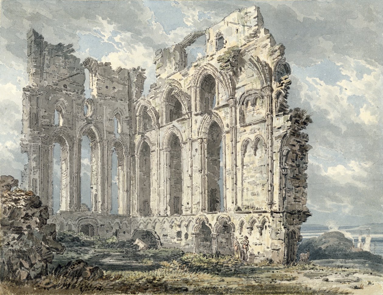 Tynemouth Priory ، نورثمبرلاند ، c.1792-93 (مرحاض فوق قلم رصاص على ورق) بواسطة توماس غيرتين