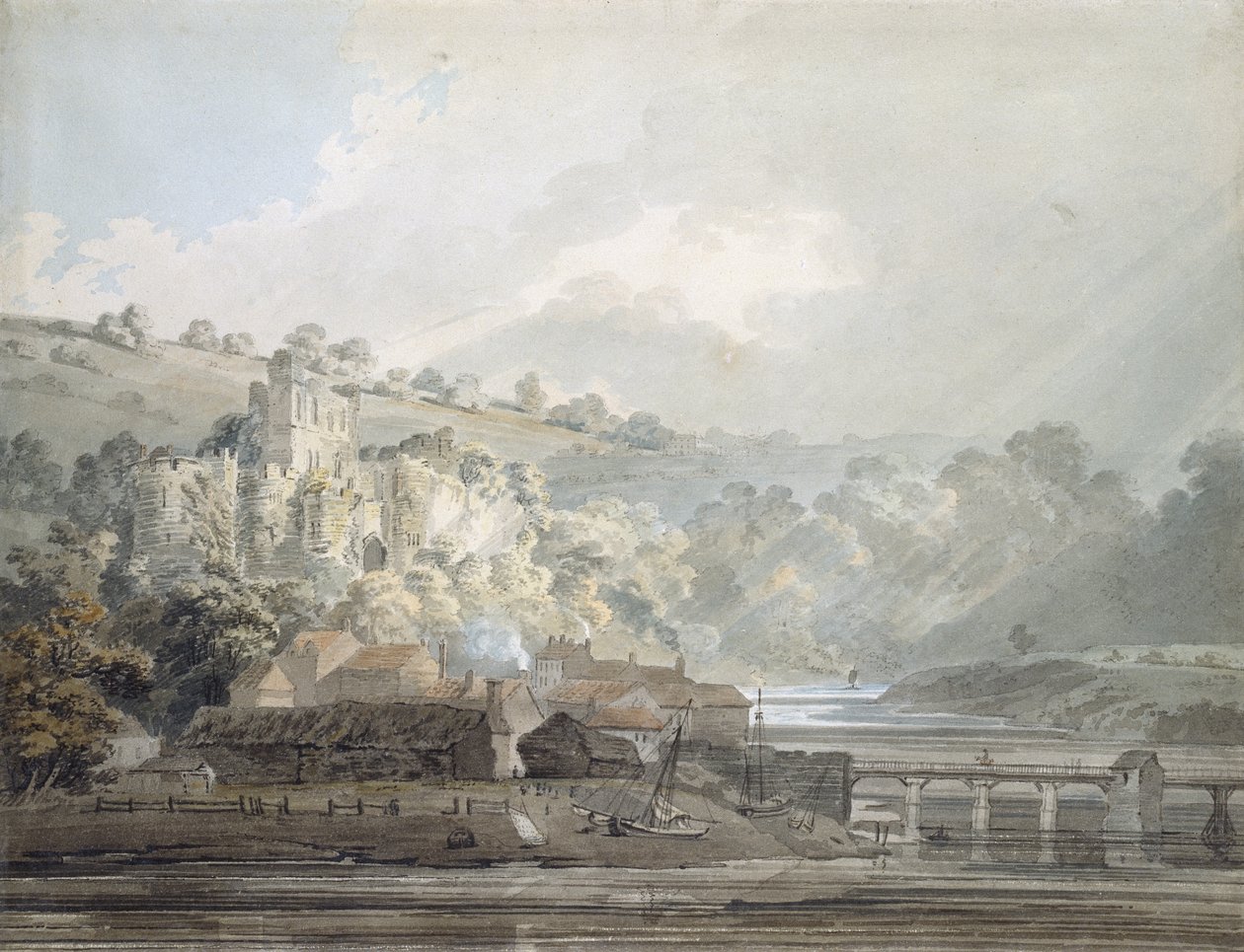 منظر لشيبستو ، مونماوثشاير ، c.1791-92 (ألوان مائية تم لمسها بالقلم وحبر أسود فوق المؤشرات بالجرافيت) بواسطة توماس غيرتين