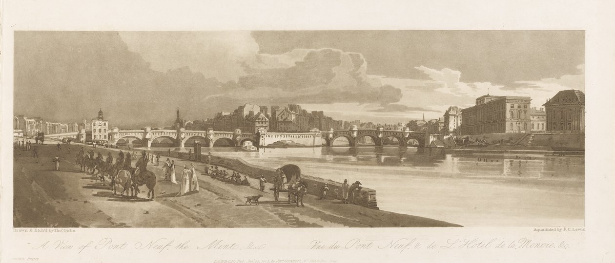 منظر لجسر Neuf ، The Mint & etc ، c.1802 (نقش أرضي ناعم ، نقطة جفاف ومرحاض على ورق) بواسطة توماس غيرتين