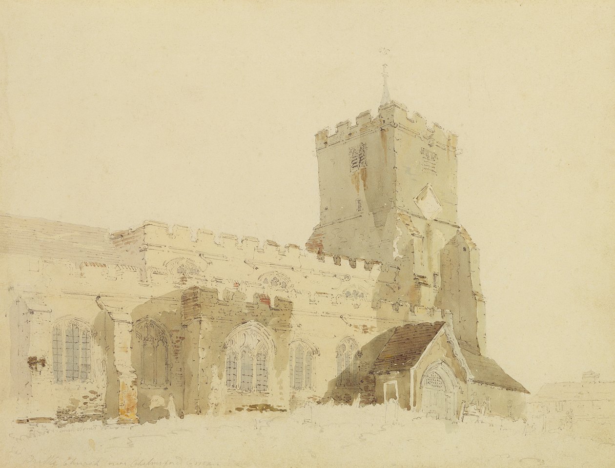Writtle Church ، Essex ، c.1795 (مرحاض فوق الجرافيت على الورق) بواسطة توماس غيرتين