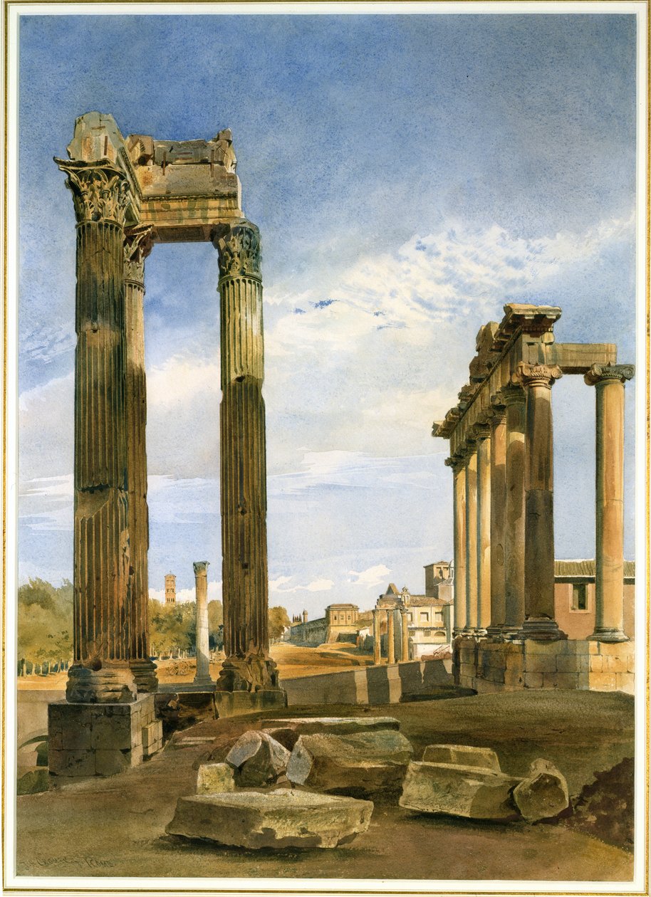 معابد Vespasian و Saturn ، مع معبد Castor Beyond ، The Forum ، روما (مرحاض على ورق) بواسطة توماس هارتلي كرومك