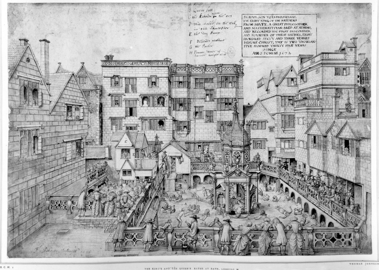 حمام الملك وحمام الملكة ، 1675 (قلم وحبر أسود) بواسطة توماس جونسون