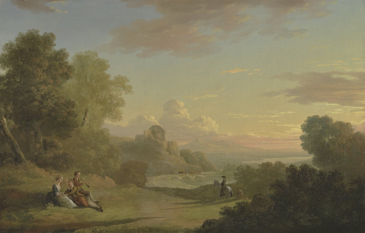 مشهد خيالي مع مسافر وشخصيات تطل على خليج بايا ، 1773 بواسطة توماس جونز