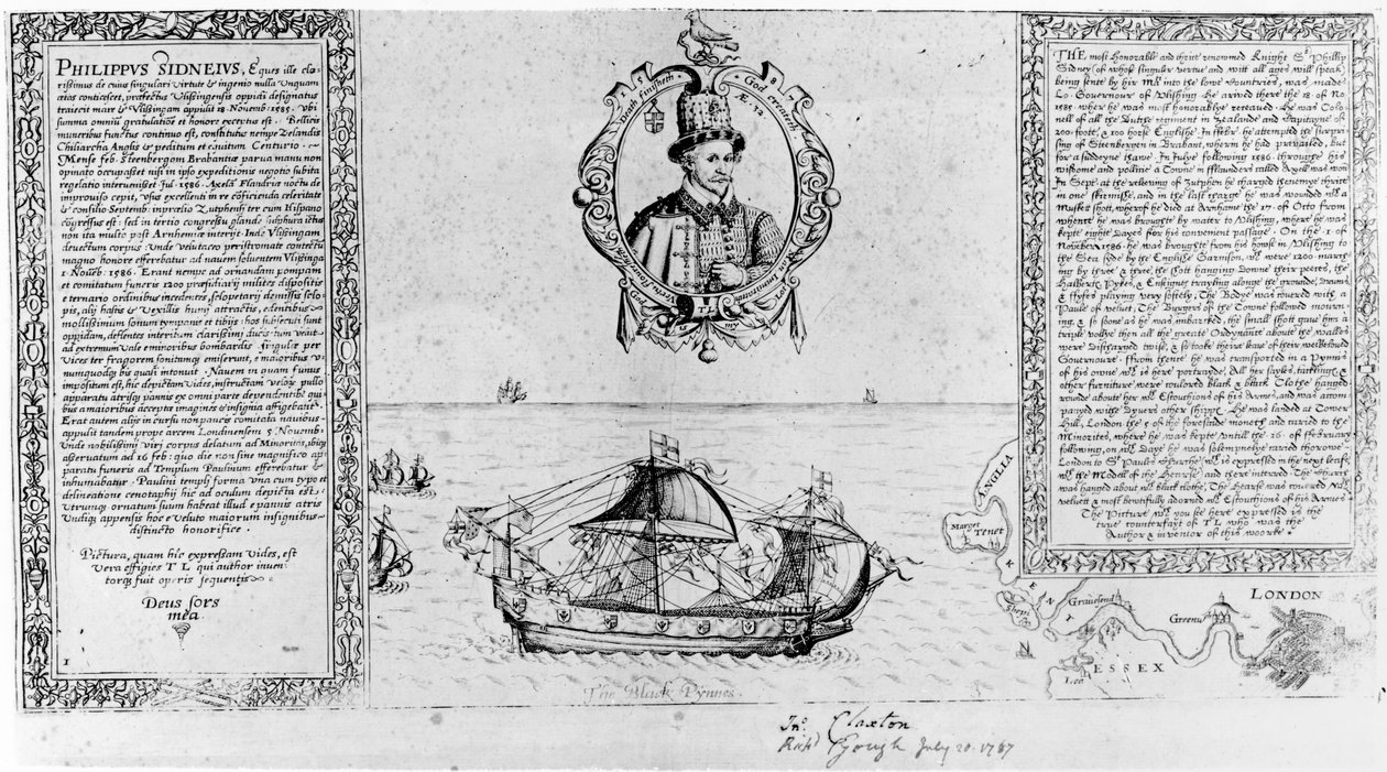 The Black Pinnace يعيد جسد السير فيليب سيدني إلى لندن ، الحانة. عام 1588 بواسطة توماس لانت